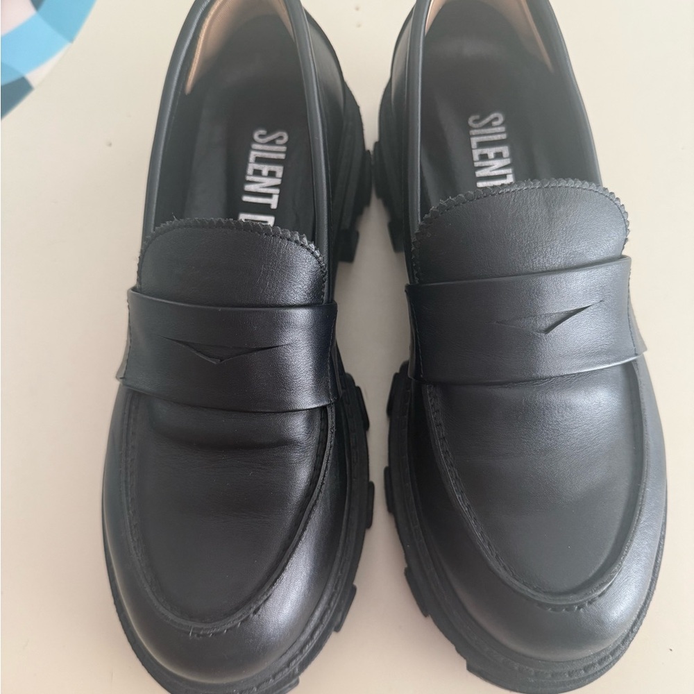 Silent D Coralie Chunky Lug Sole Black Leather Loafers - Picture 8 of 10